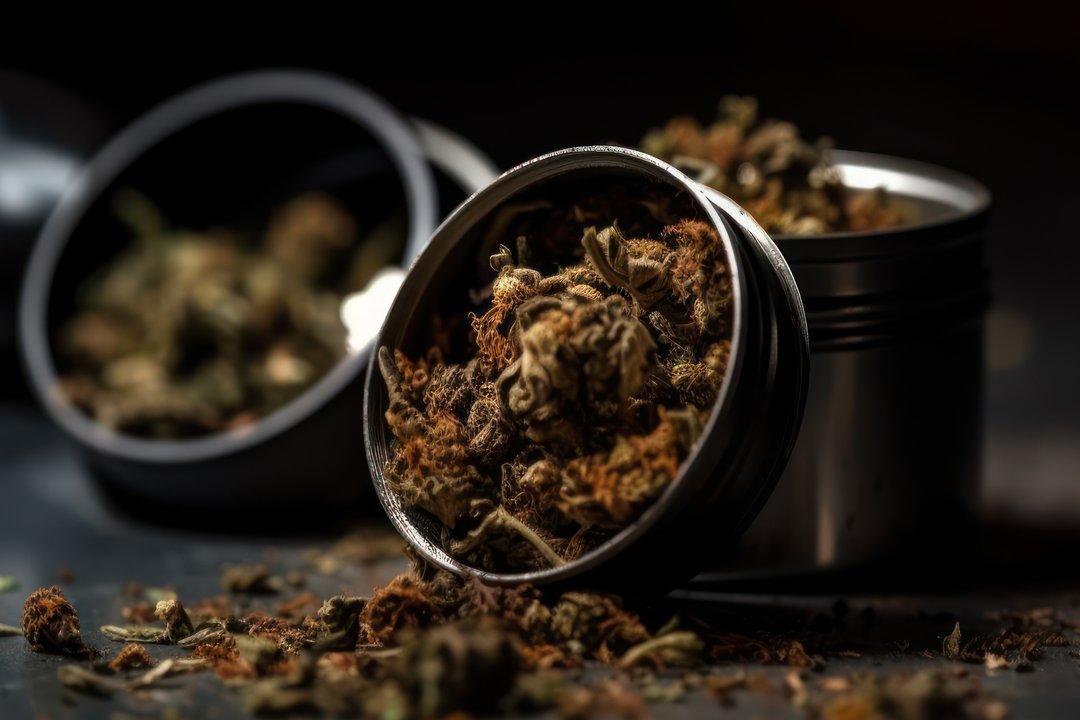 Herb grinder filled with cannabis buds