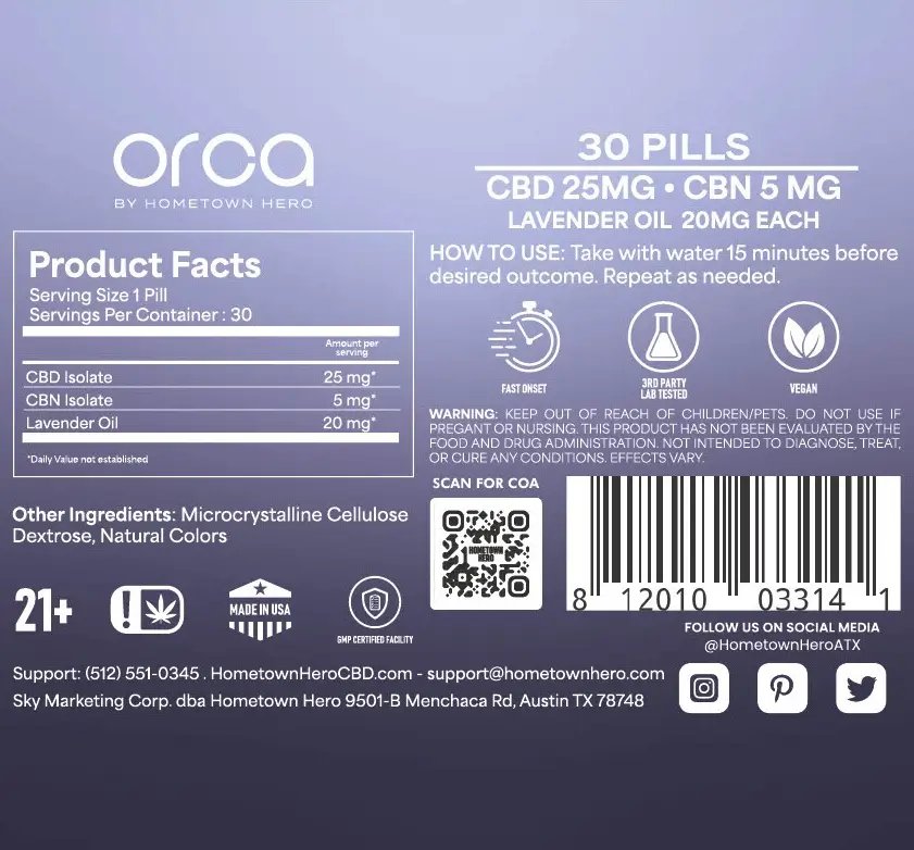 Product fact panel for ORCA Relax pills