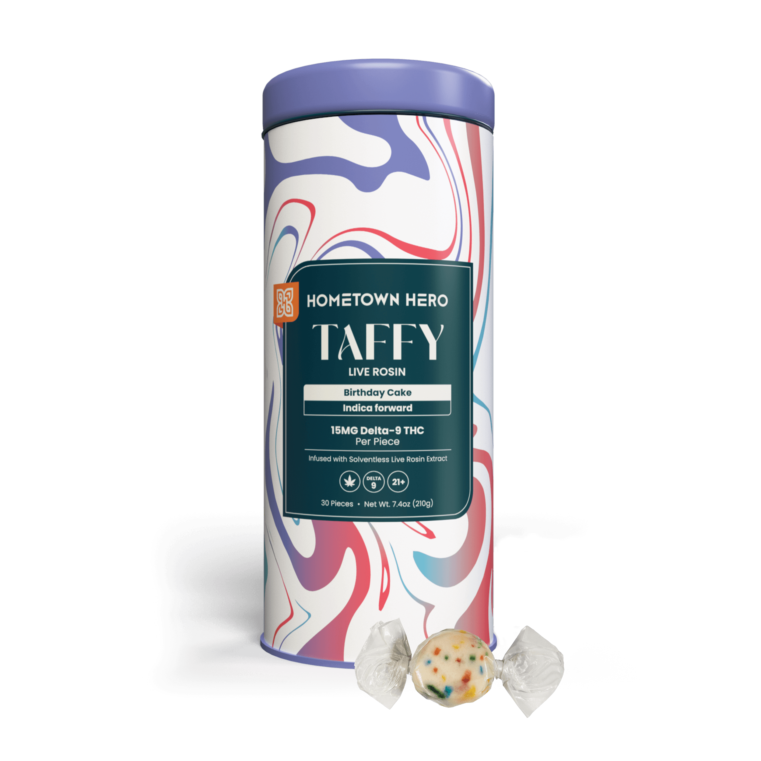large tin of birthday cake taffy