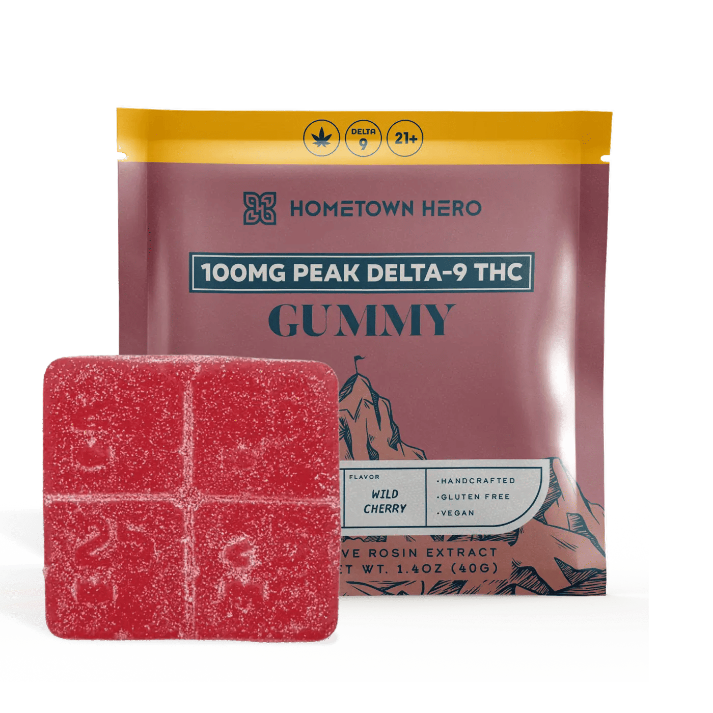 100mg Delta-9 Gummy package and edible