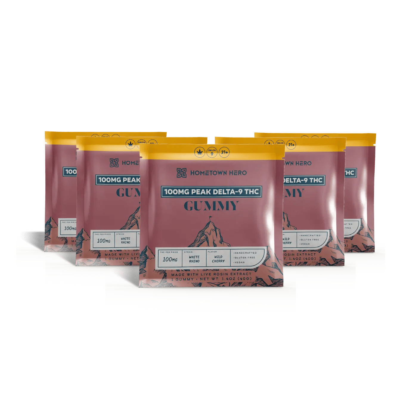 5 packs of 100mg Delta-9 Gummies Wild Cherry