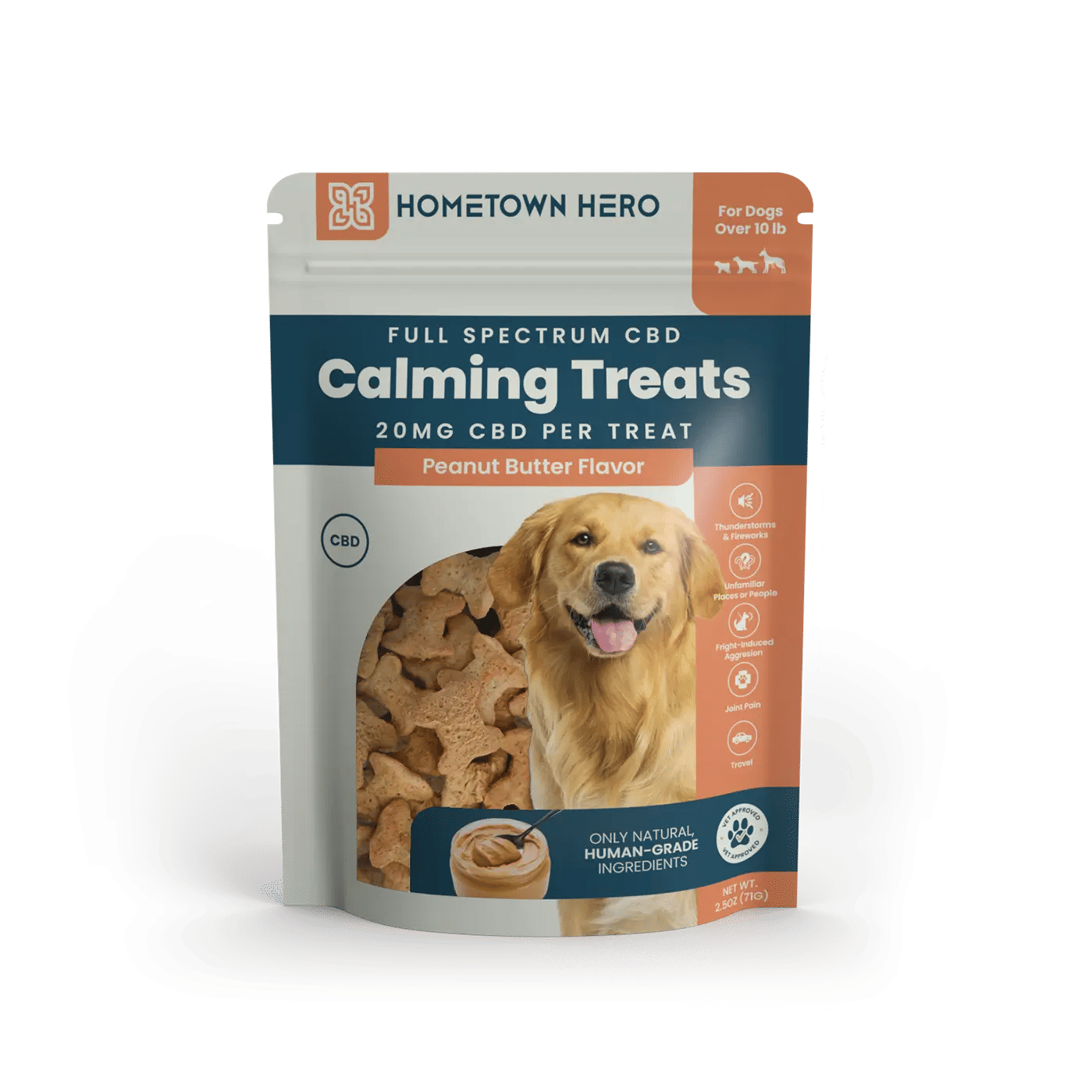 bag of full spectrum CBD dog treats in peanut butter flavor