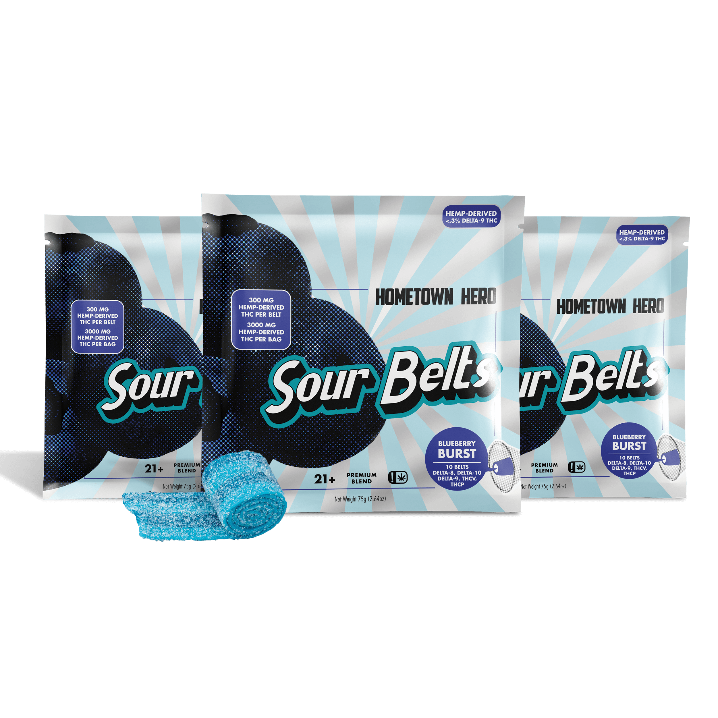 3 Packs of Blueberry Burst Sour Belts