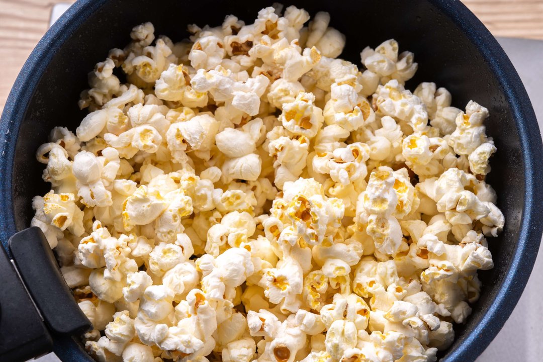 Popped corn in a pan