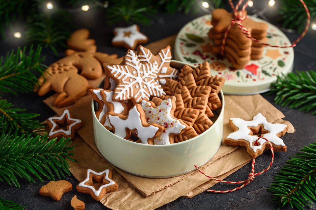 gingerbread cookies in a decorative container