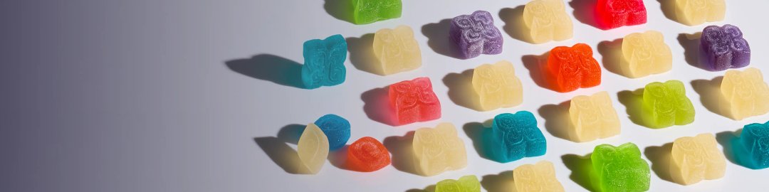 Assortment of multicolored THC gummies